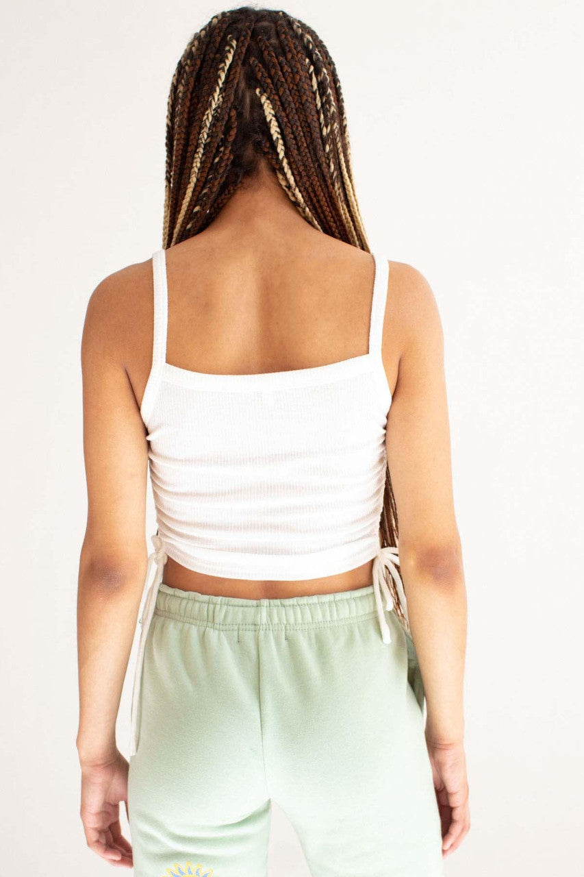 White Ruched Side Ribbed Cami