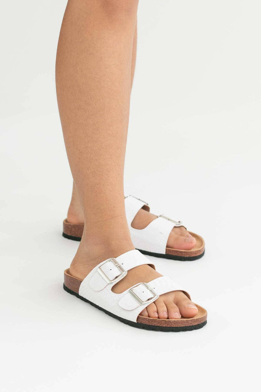 White Snakeskin Print Sandals