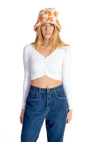 White Snap Front Long Sleeve Top