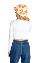 White Snap Front Long Sleeve Top