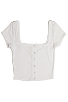 White Square Neck Button Front Crop Tee