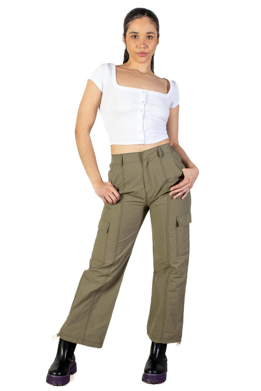 White Square Neck Button Front Crop Tee