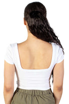 White Square Neck Button Front Crop Tee