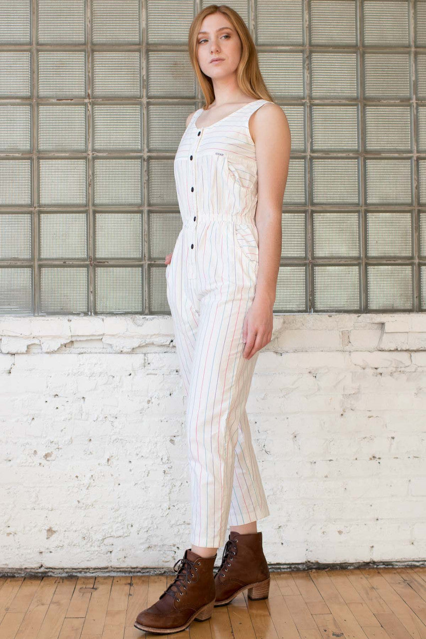 90s White Striped Sleeveless Jumpsuit