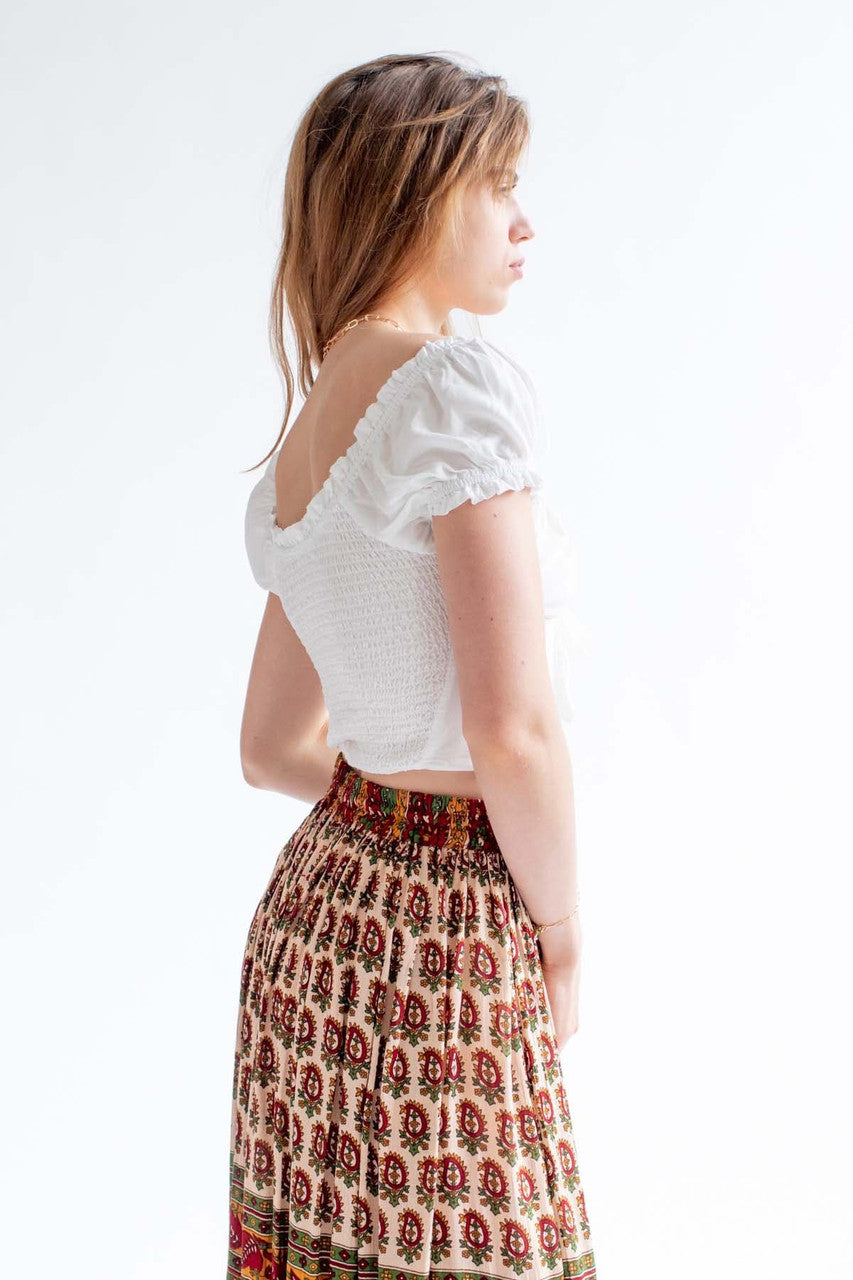 White Tencel Milkmaid Tie Cropped Top