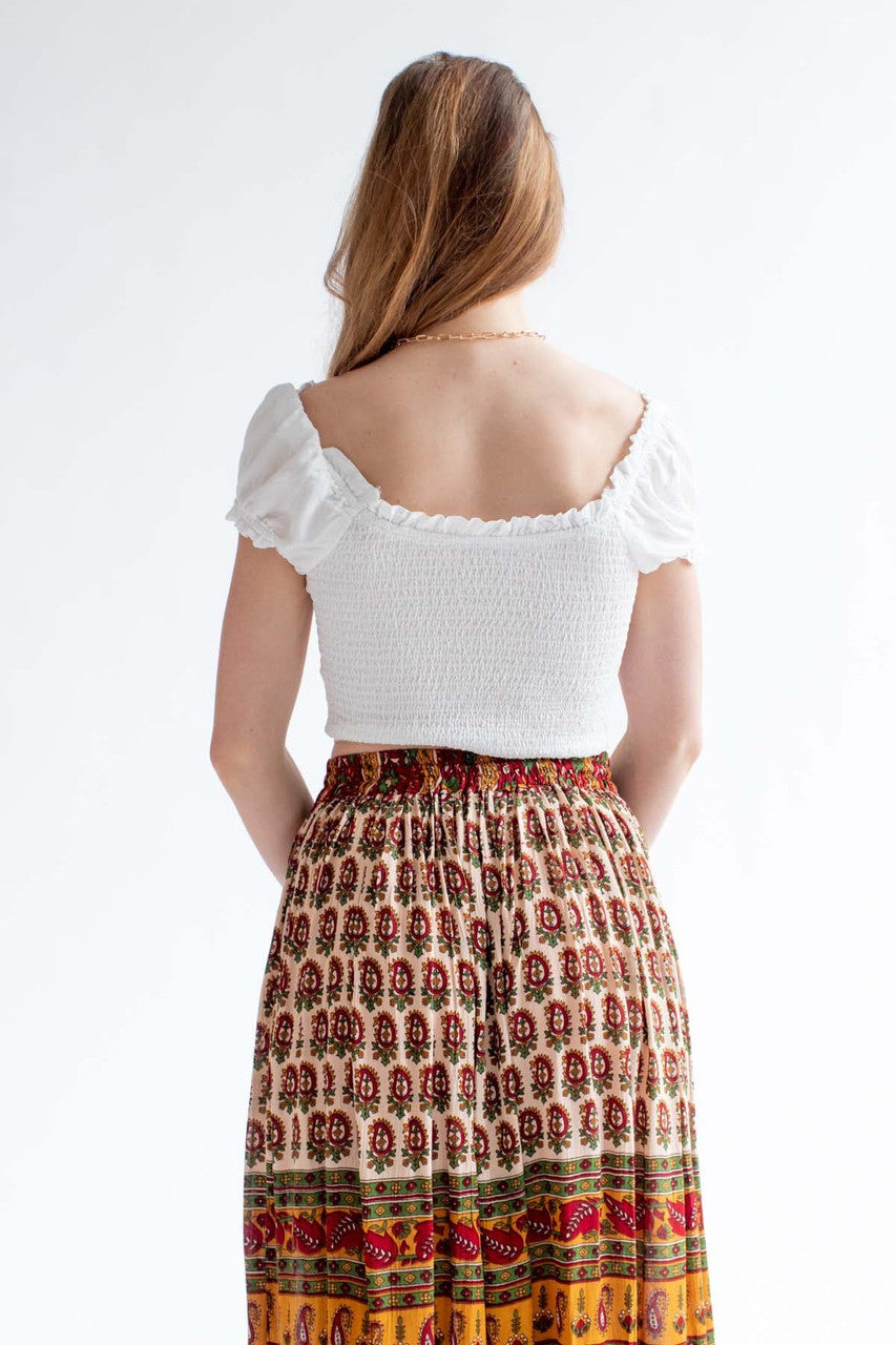 White Tencel Milkmaid Tie Cropped Top