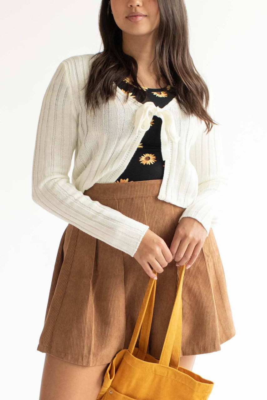 White Tie Bust Ribbed Cardigan