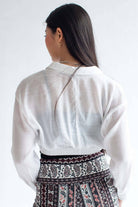 White Twist Waist Button Up Crop Shirt