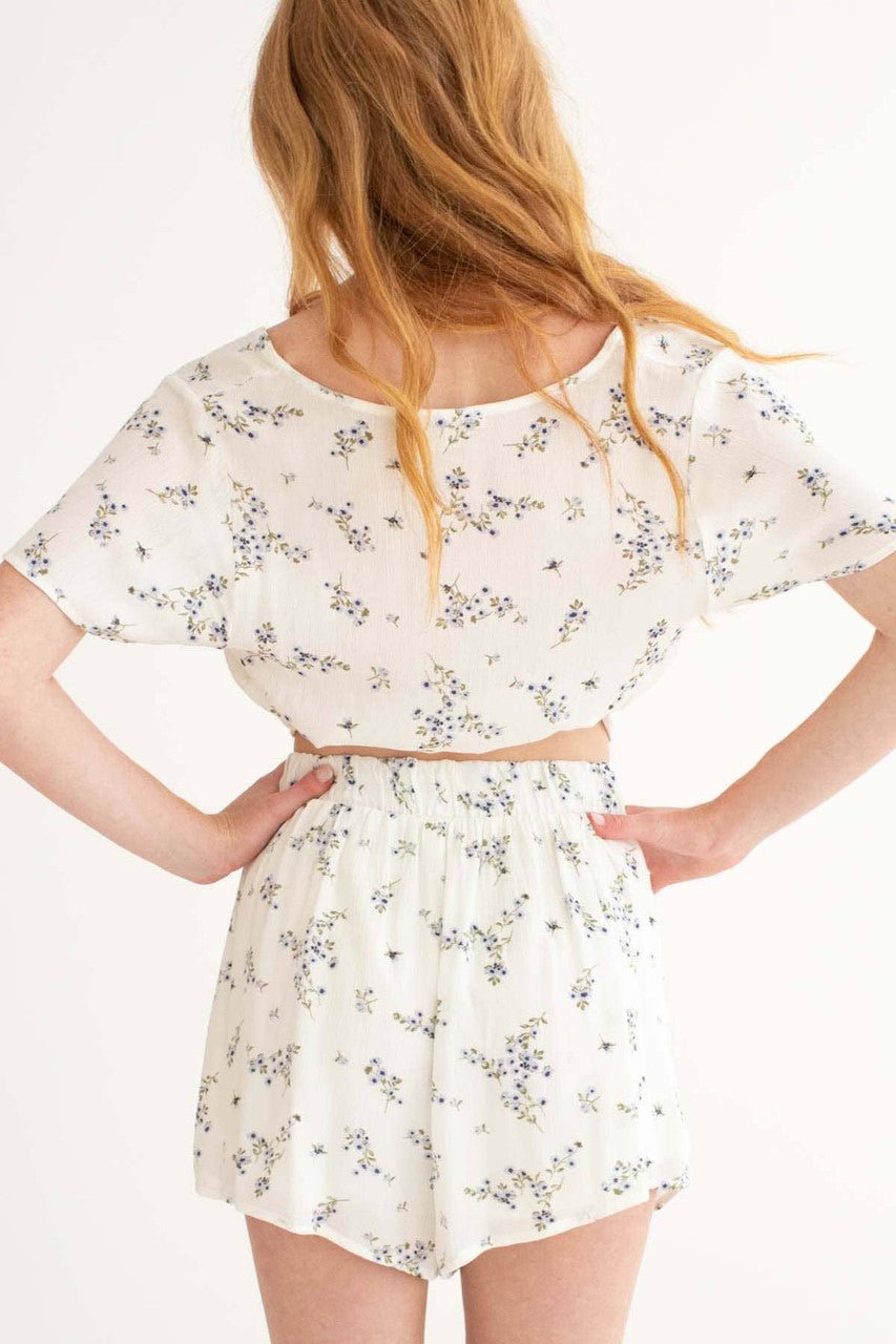 White Wrap Floral Shorts Set