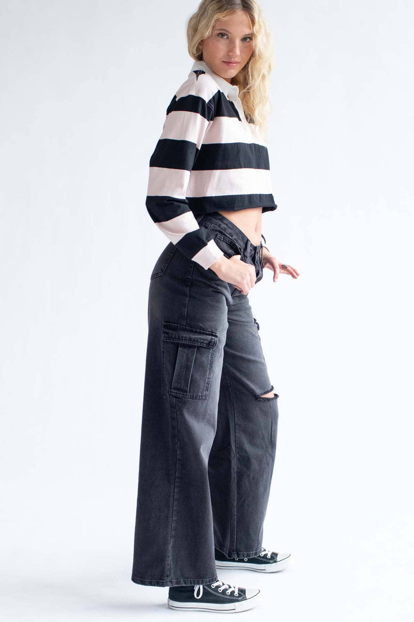 Wide Leg Cargo Pocket Jeans