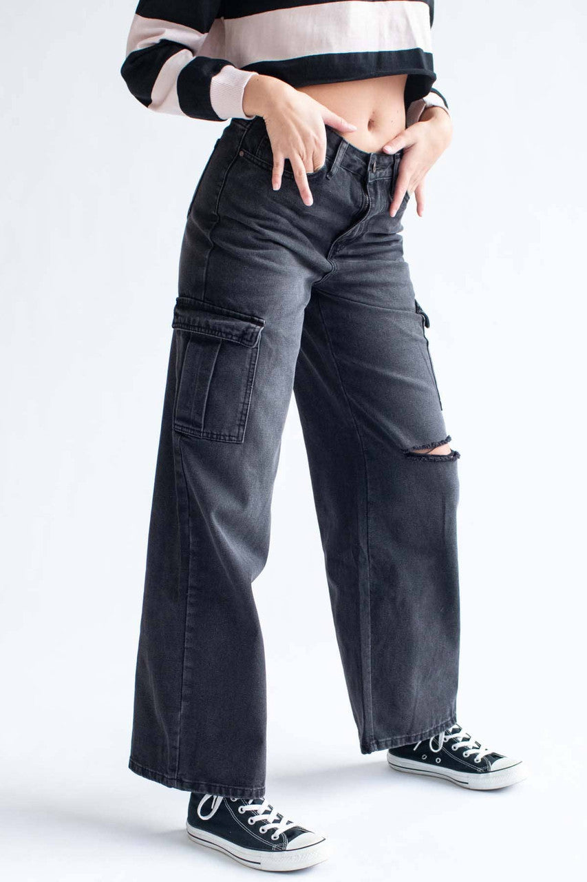 Wide Leg Cargo Pocket Jeans