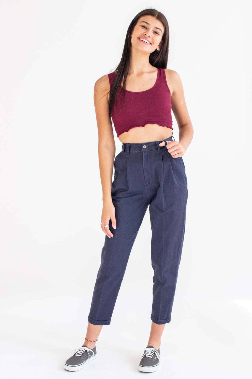 Wine Seamless Ruffle Crop Tank