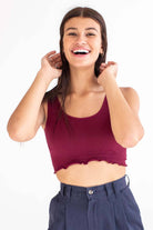 Wine Seamless Ruffle Crop Tank