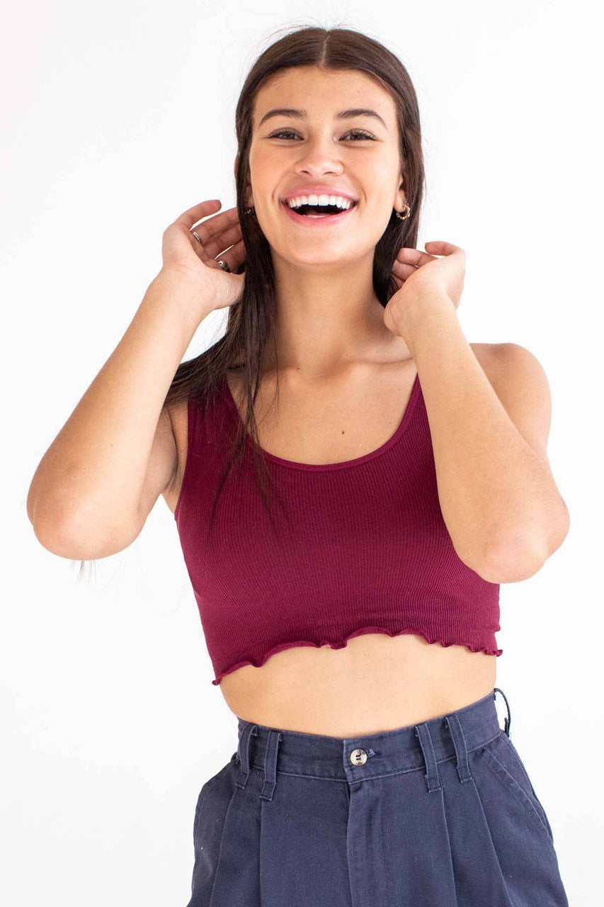 Wine Seamless Ruffle Crop Tank