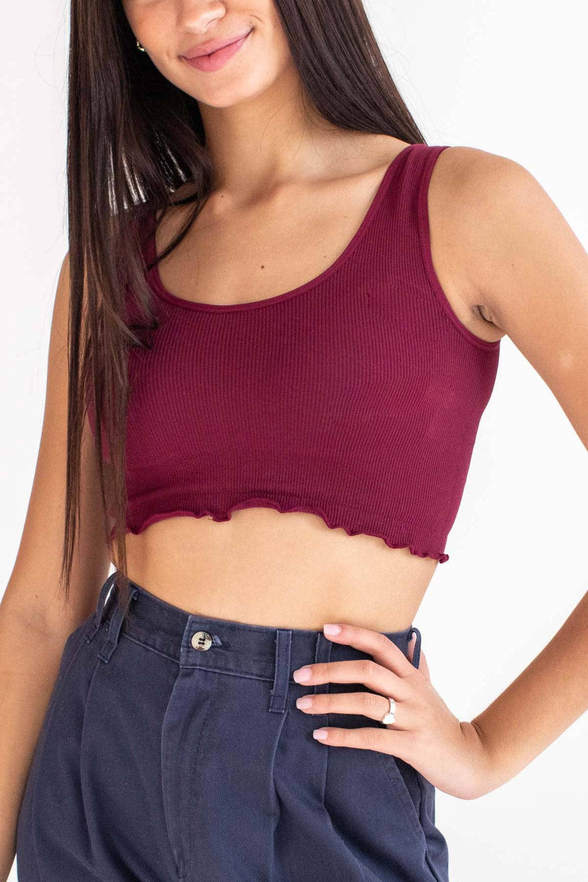 Wine Seamless Ruffle Crop Tank