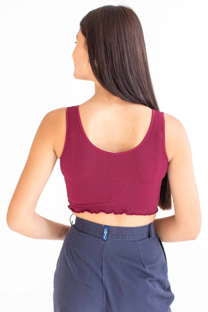 Wine Seamless Ruffle Crop Tank