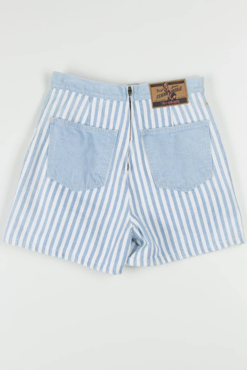 Women's Vintage Striped Lace Up Denim Shorts 323 (sz. 7/8)