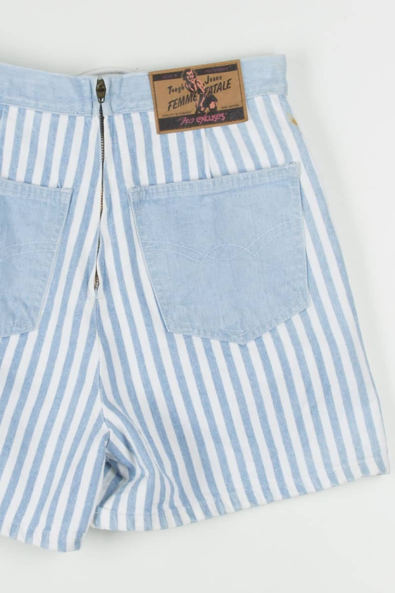Women's Vintage Striped Lace Up Denim Shorts 323 (sz. 7/8)