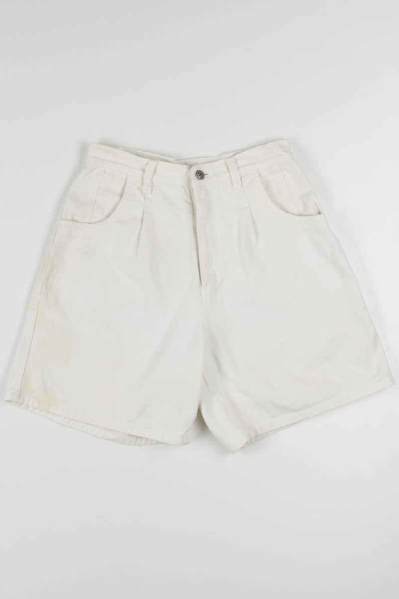 White Pleated High Waisted Denim Shorts (sz. 10)