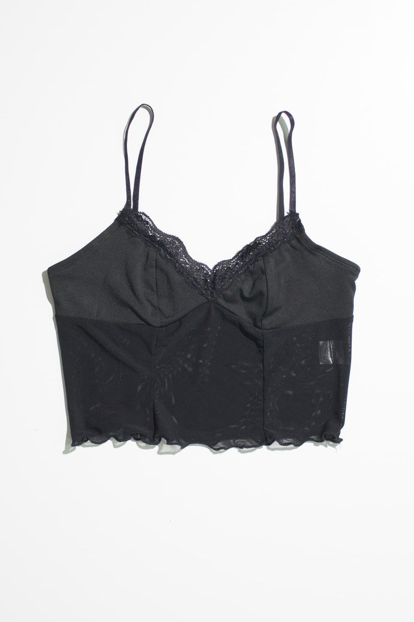 Black Lace Trimmed Mesh Body Cami