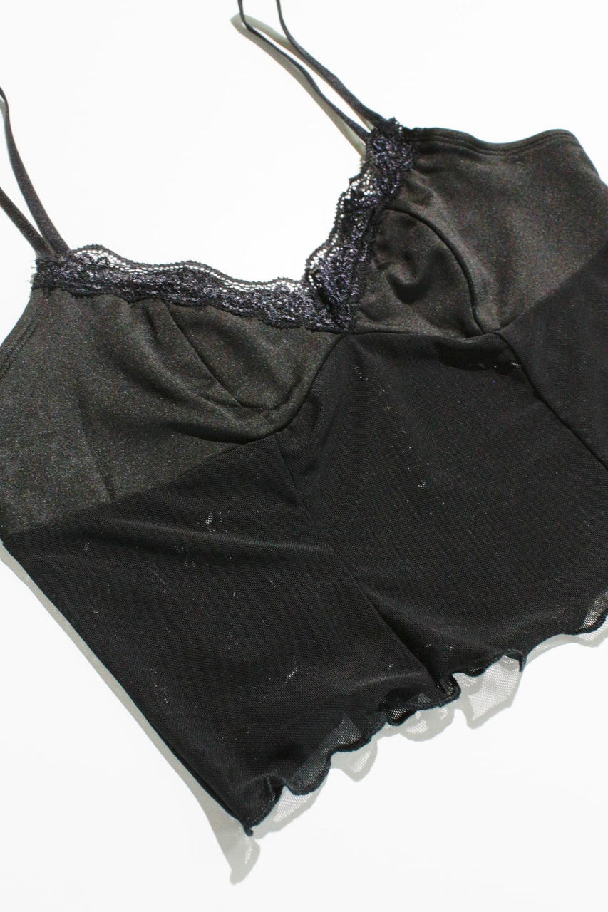 Black Lace Trimmed Mesh Body Cami