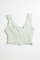 Green Gauze Floral Smock Waist Top