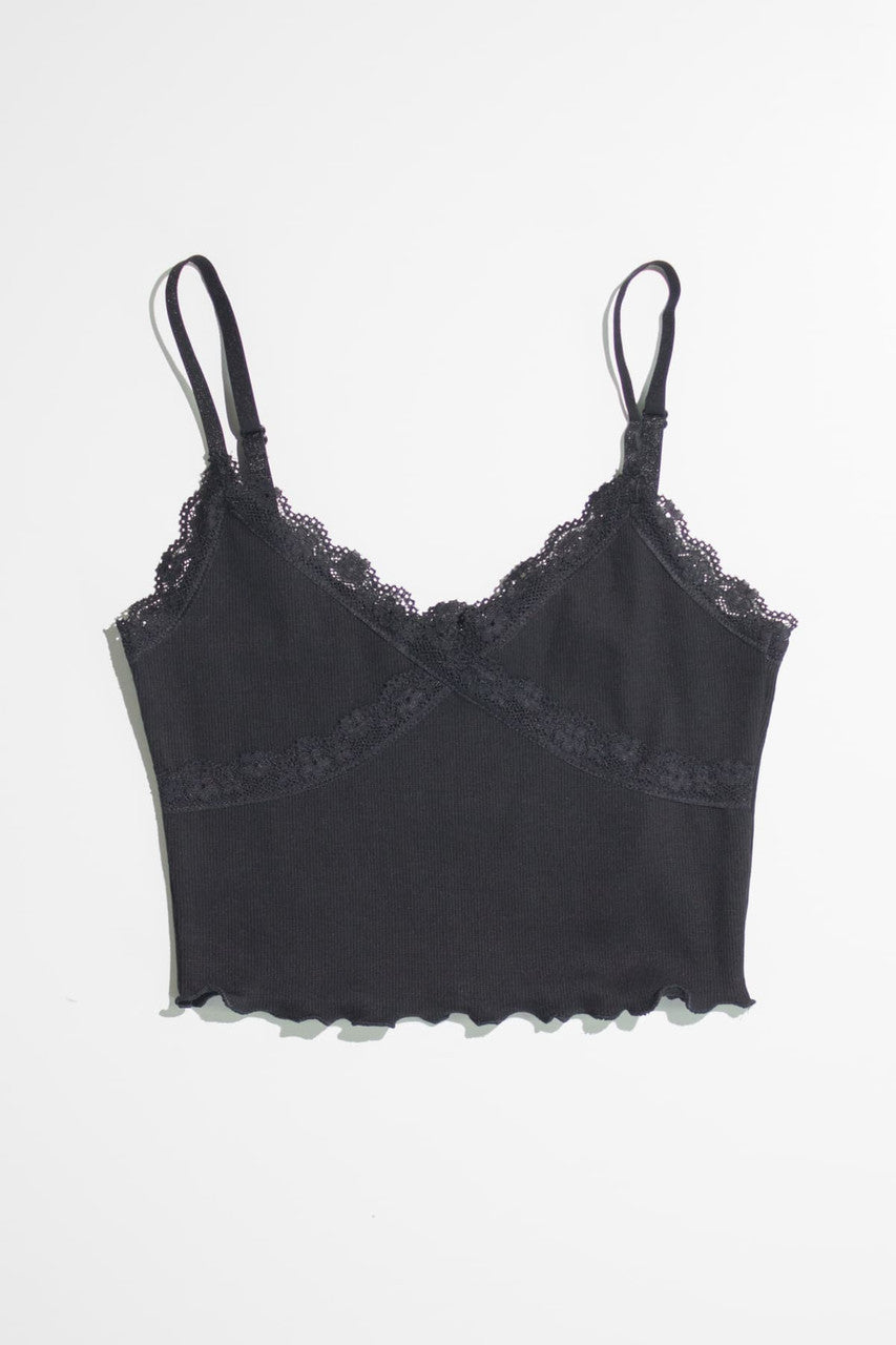 Black Lace Trimmed Ribbed Cami