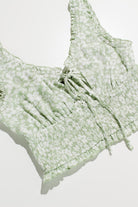 Green Gauze Floral Smock Waist Top