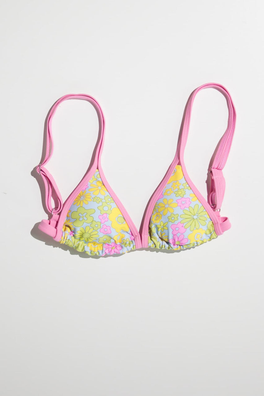 Pink 70s Floral Bikini Top
