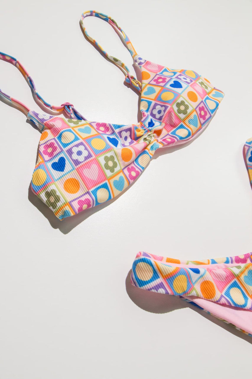 Checkered Spring Shapes Bikini Top