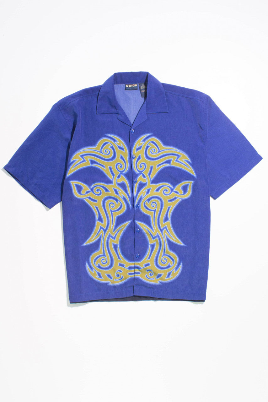 Y2K Tribal Dragon Flower Button-Down