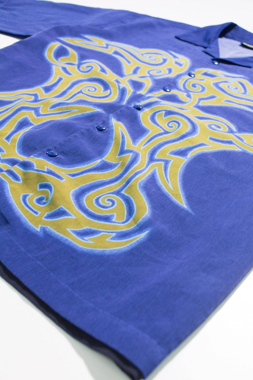 Y2K Tribal Dragon Flower Button-Down