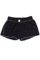 Black shorts with white trim on a white background