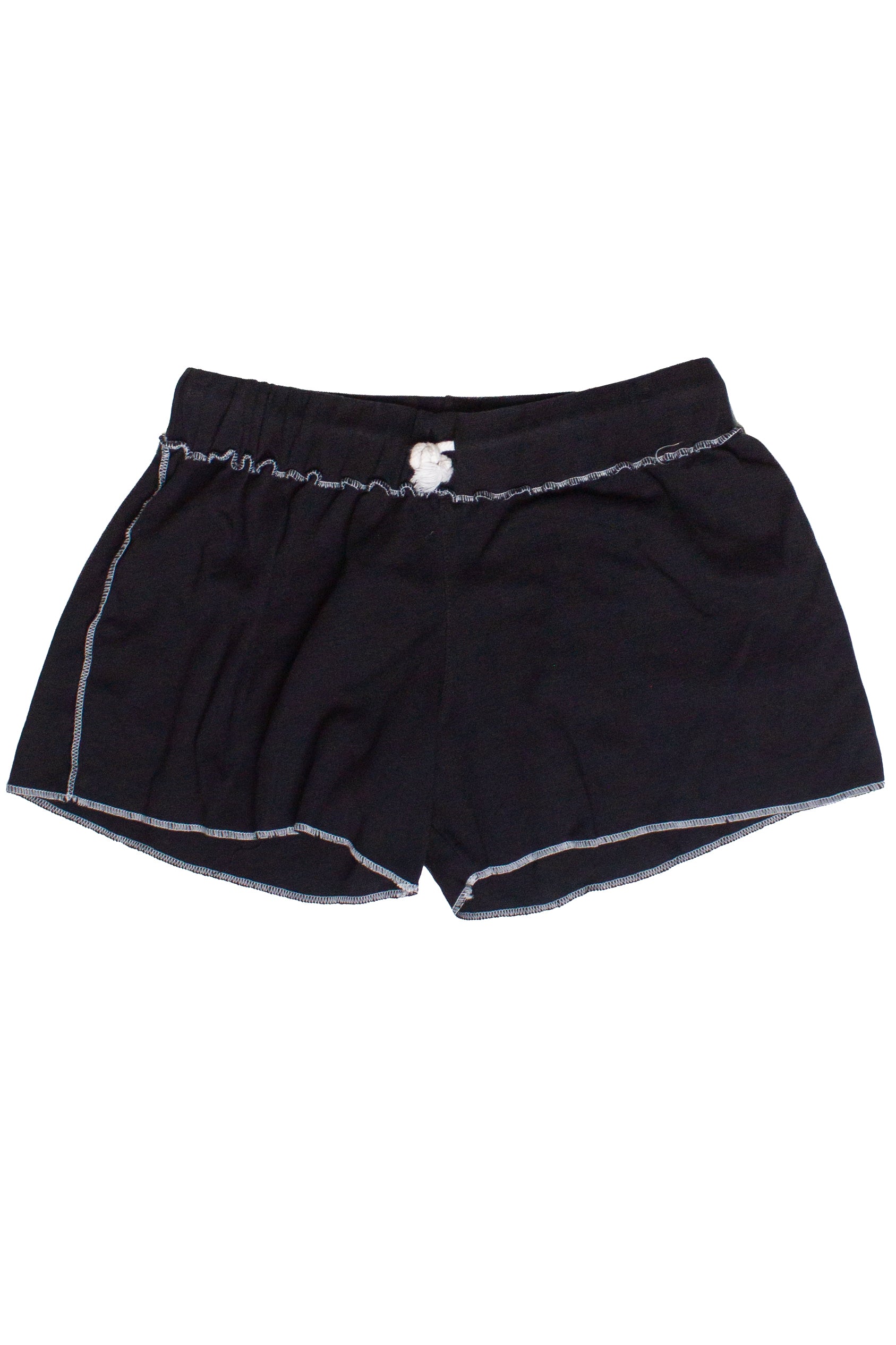 Black shorts with white trim on a white background