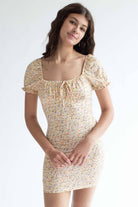 Yellow Ditsy Floral Milkmaid Mini Dress