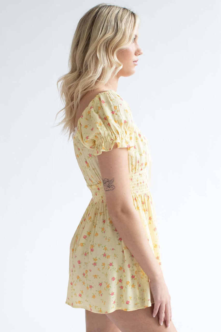 Yellow Floral Milkmaid Romper