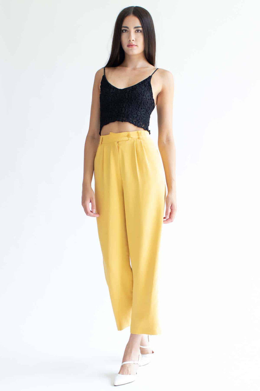 Yellow High Waisted Silk Vintage Pants (sz. 4)