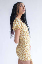Yellow Spring Floral Cinched Mini Dress