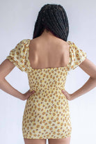 Yellow Spring Floral Cinched Mini Dress