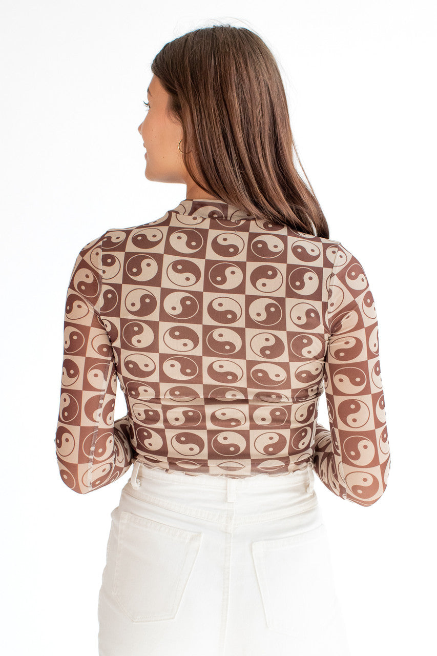 Yin Yang Mesh Contrast Stitch Top