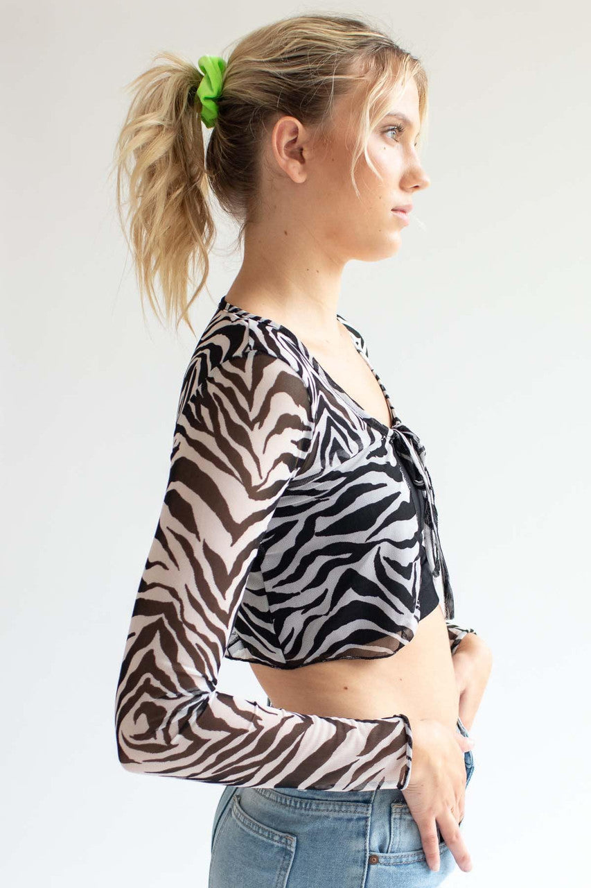 Zebra Mesh Tie Bust Cardigan